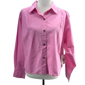 ETICA Womens Sm Pink Oceane Pleated Button Up Collared Long Sleeve Shirt $180